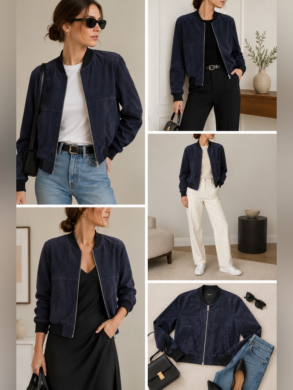 Theory Navy Suede Bomber Jacket